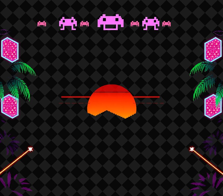 PSD quadro pixelado em fundo preto, cheio de decoração de jogo de quadro de pixel vívido e altamente isolado
