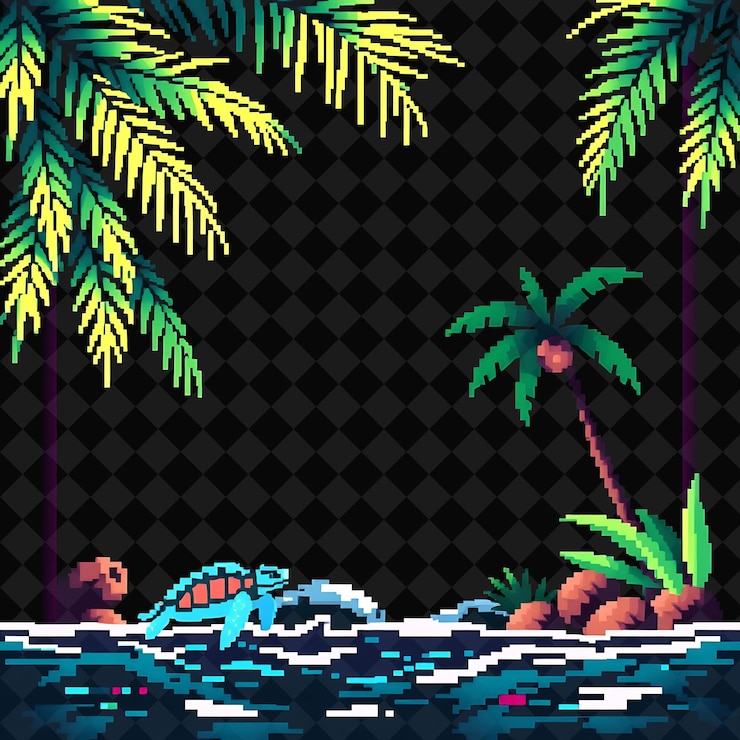 PSD quadro pixelado em fundo preto, cheio de decoração de jogo de quadro de pixel vívido e altamente isolado