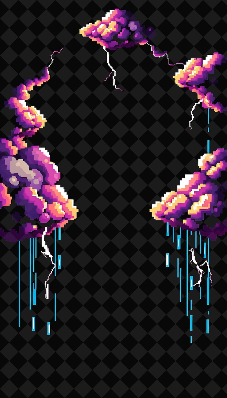 PSD quadro pixelado em fundo preto, cheio de decoração de jogo de quadro de pixel vívido e altamente isolado