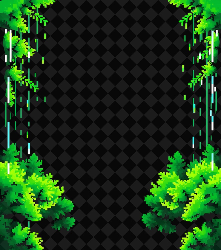 PSD quadro pixelado em fundo preto, cheio de decoração de jogo de quadro de pixel vívido e altamente isolado