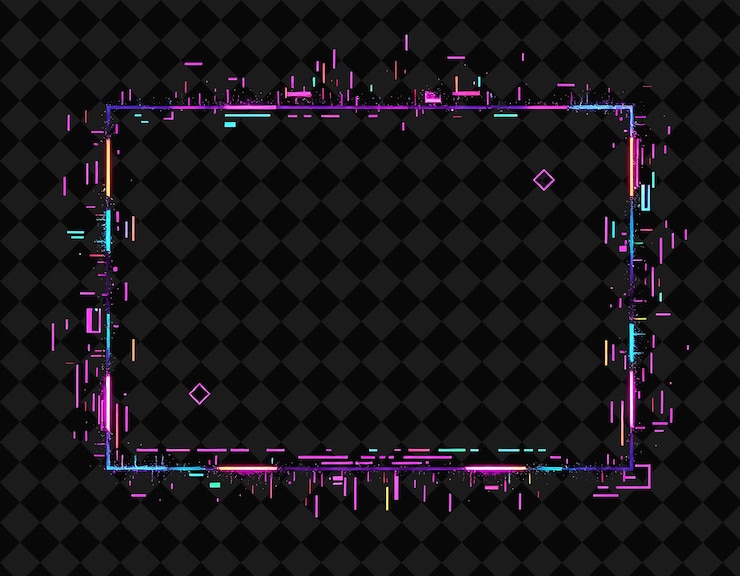 PSD quadro pixelado em fundo preto, cheio de decoração de jogo de quadro de pixel vívido e altamente isolado