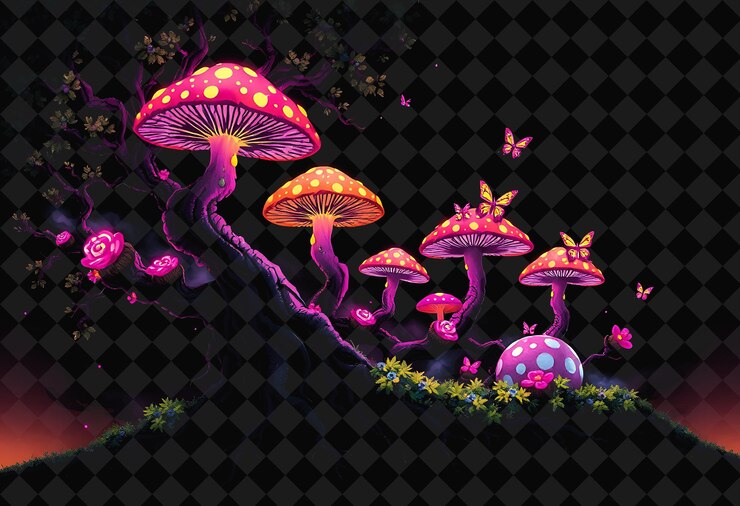 PSD quadro pixelado em fundo preto, cheio de decoração de jogo de quadro de pixel vívido e altamente isolado