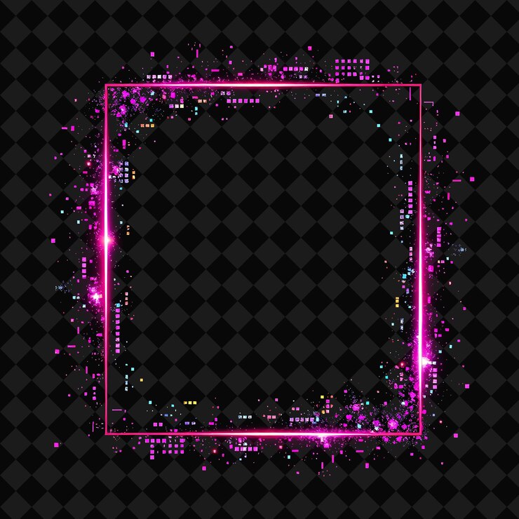 PSD quadro pixelado em fundo preto, cheio de decoração de jogo de quadro de pixel vívido e altamente isolado