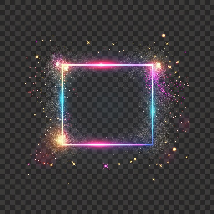 PSD quadro quadrado brilhante de néon colorido com brilhos isolados de fundo transparente png