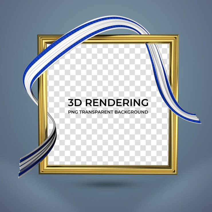 PSD quadro realista e fita com cores de bandeira de israel renderização 3d fundo transparente
