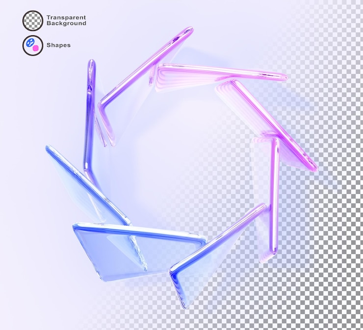 PSD quadro redondo de vidro de placas de arco-íris holográficas renderização 3d fundo geométrico abstrato círculo de cristal borda com textura de gradiente rosa azul forma transparente brilhante iridescente