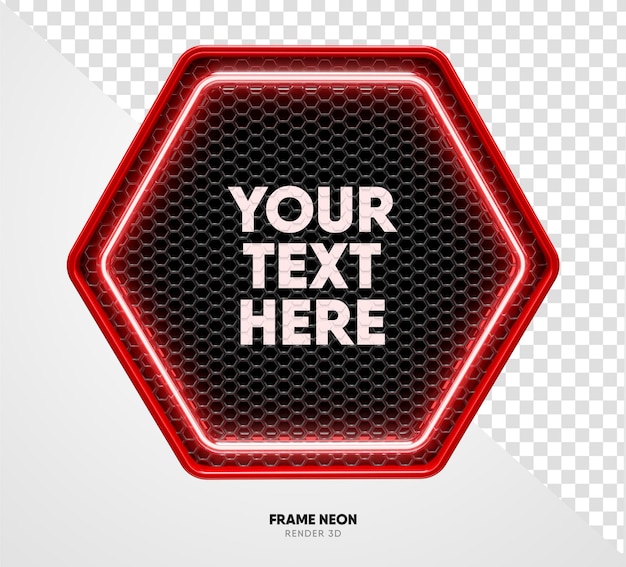 PSD quadro vermelho com textura de grade e neon em renderização 3d realista com fundo transparente