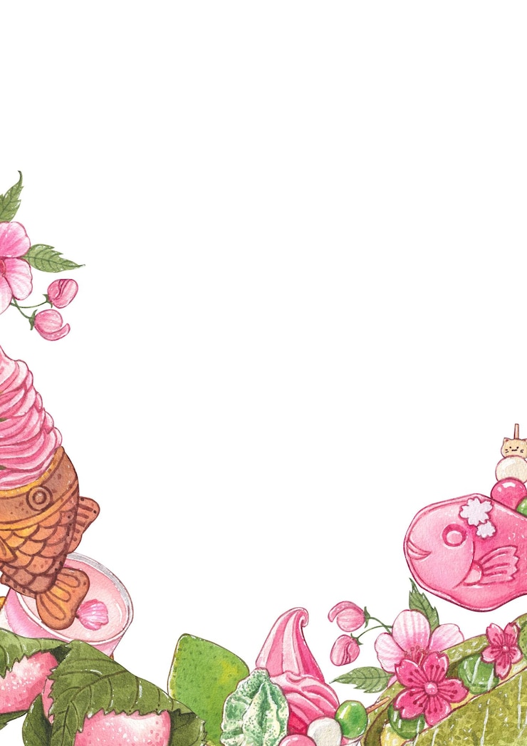 PSD quadro vertical com pintura a aquarela rosa sakura desserts ilustração desenhada à mão