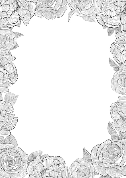 Quadro verticale con papaveri e fiori di rosa illustrazione in stile line art pittura digitale