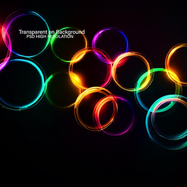Quadros de néon circulares em muitas cores em fundo transparente