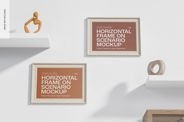 Quadros horizontais em maquete de cenário limpo, visão de ângulo baixo