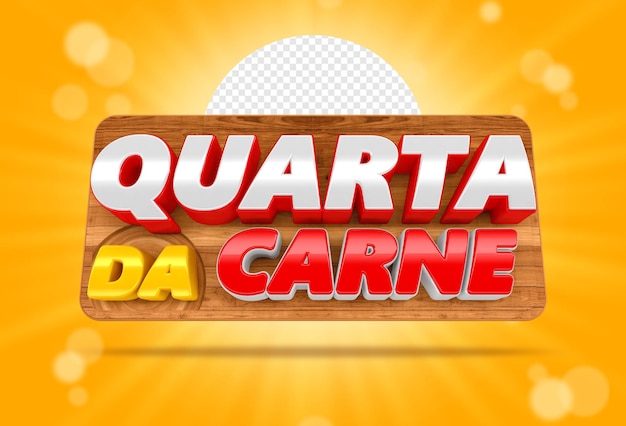 PSD quarta-feira da carne em texto 3d português na placa de madeira