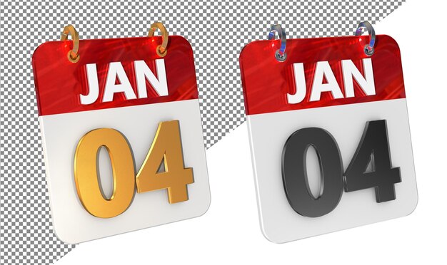 Quarto 4 gennaio Data Icona 3D Isolata Amplificatore d'oro Rendering 3D lucido