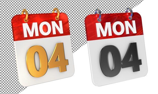 Quarto 4° lunedì Data Icona 3D Isolata Amplificatore d'oro Rendering 3D lucido