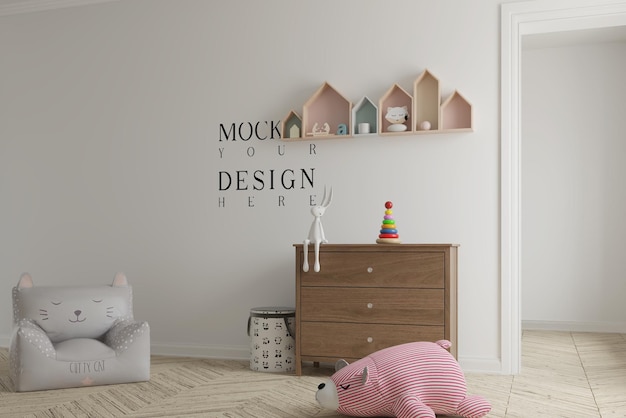 quarto de crianças bonito com maquete de parede ilustração 3D