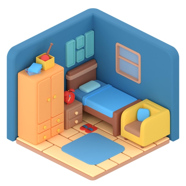 Quarto de desenho animado aconchegante com móveis