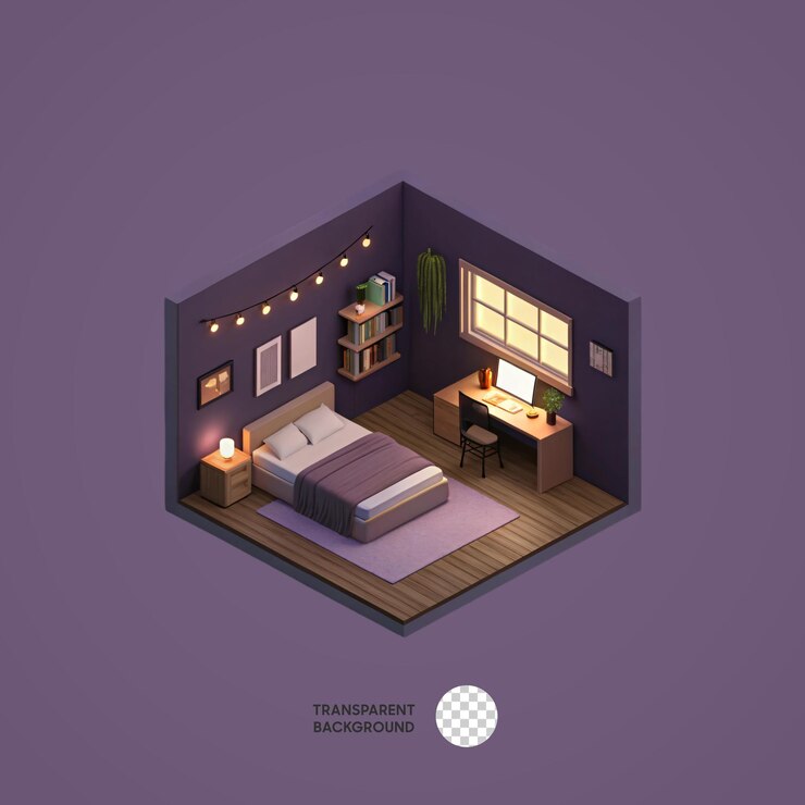 PSD quarto de dormir isométrico