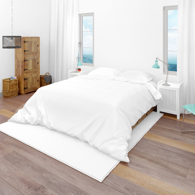 Quarto de hotel com cama de casal e vista para o mar