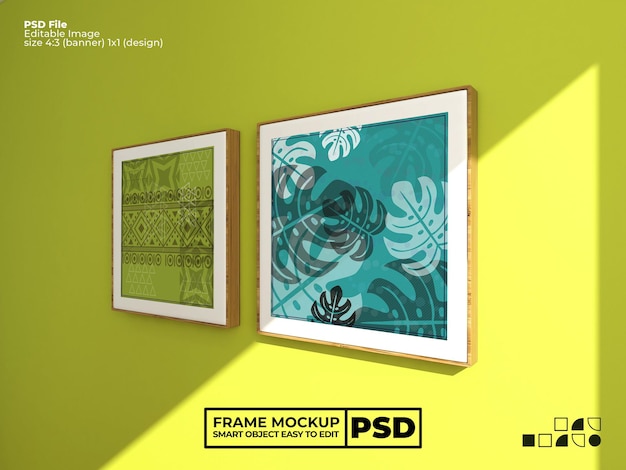 PSD quarto de maquete de quadro decorativo interior