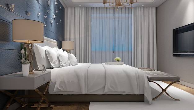 quarto duplo moderno brilhante realista com móveis