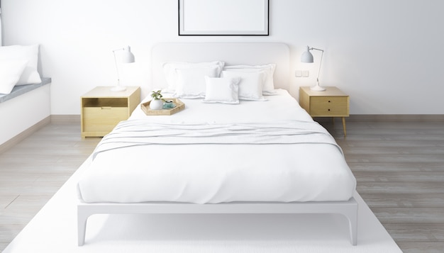 quarto duplo moderno realista e brilhante com móveis