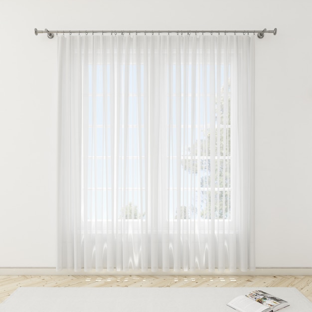 Quarto interior com cortinas brancas