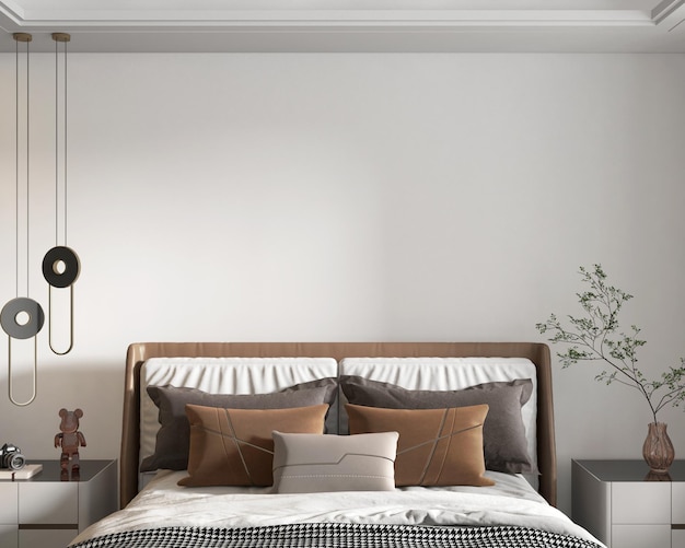 quarto minimalista moderno com parede maquete