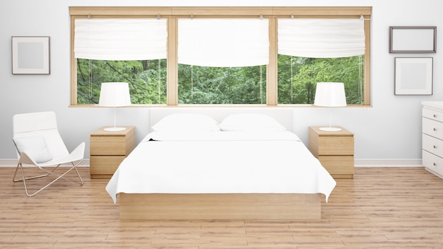Quarto ou quarto de hotel com cama de casal e janelas grandes