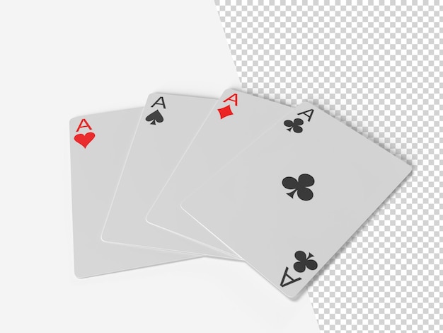 PSD quatre as cartes à jouer jeu de poker symboles de jeux de hasard 3d réalistes clubs et espaces coeurs et diamants carte de poker de casino rendu 3d