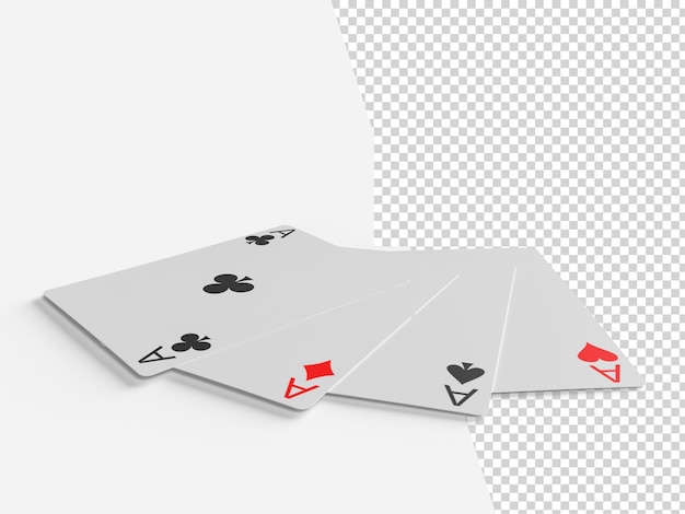 Quatre as cartes à jouer jeu de poker symboles de jeux de hasard 3D réalistes clubs et espaces coeurs et diamants carte de poker de casino rendu 3D