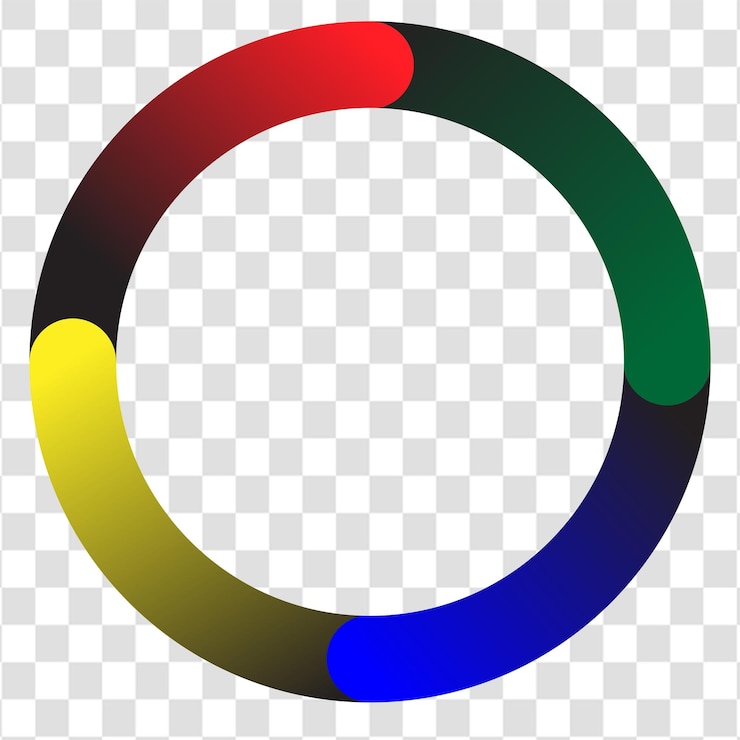 PSD quatre cadres circulaires de couleur avec des effets de gradient pour la superposition de cadres sur un fond transparent
