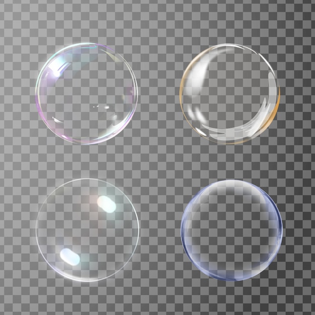 Quatre Fonds Transparents Colorés De Bulles Réfractives Fluorescentes Acides