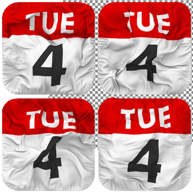 Quatrième 4ème Mardi Date Calendrier Icône Isolée Quatre Style De Ondulation Bump Texture Rendu 3D