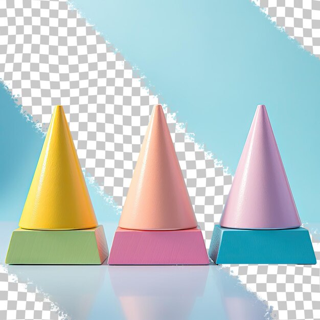 Quatro brinquedos de pirâmide em fundo transparente