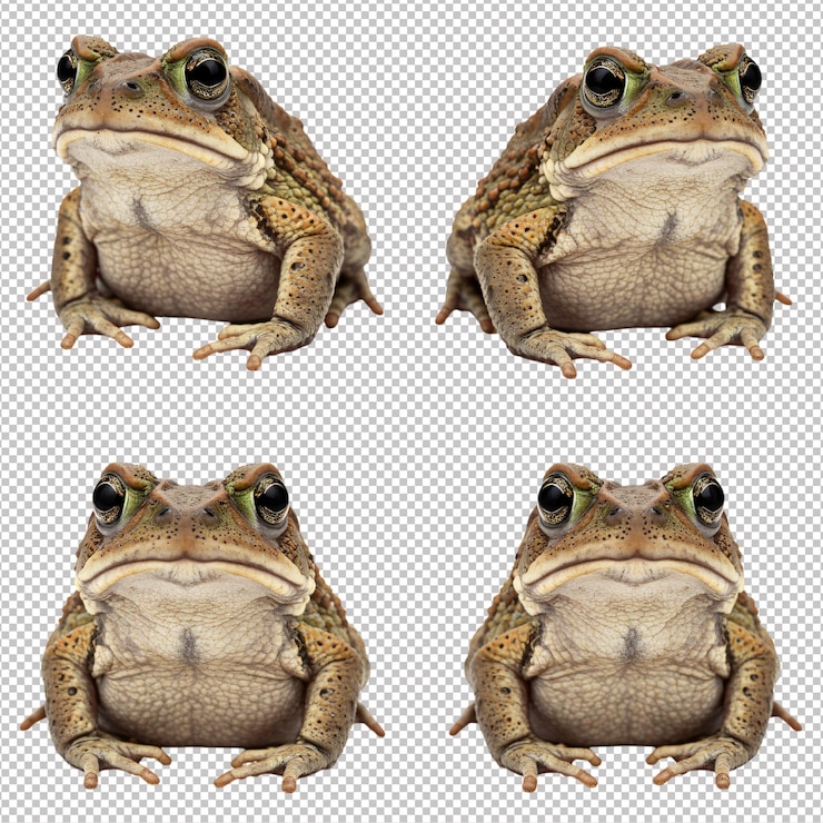 PSD quatro fotos comuns do perfil do sapo contra um fundo branco