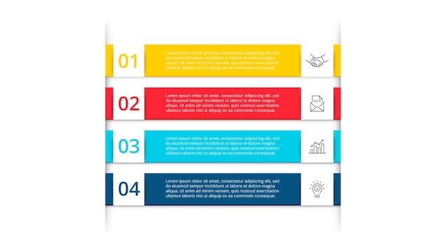 Quatro listras multicoloridas para o conceito de linha do tempo ou menu Modelo de design infográfico criativo