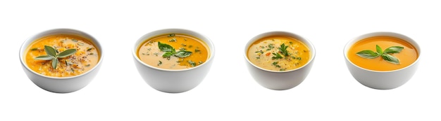 Quatro tigelas de sopa deliciosa