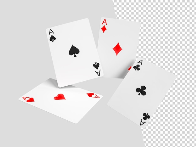 Quattro assi carte da gioco gioco di poker Simboli di giochi d'azzardo 3D realistici Club e spazi cuori e diamanti casinò carte da poker Rendering 3D