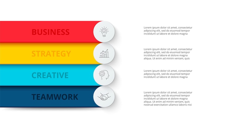 PSD quattro strisce con cerchi per timeline o concetto di menu modello di progettazione infografica creativa