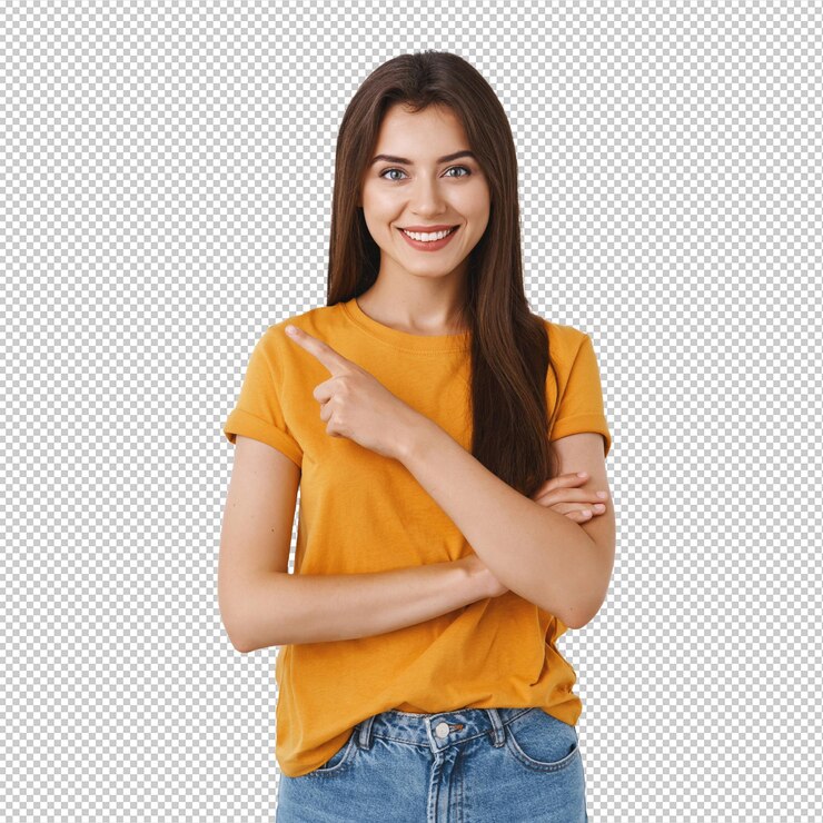 PSD ¿qué estás esperando para inscribirte ahora? mujer atractiva, segura de sí misma, decidida y feliz, de aspecto amigable, con camiseta amarilla, apuntando a la esquina superior izquierda, consejos para comprar la venta del viernes negro, sonriendo complacida