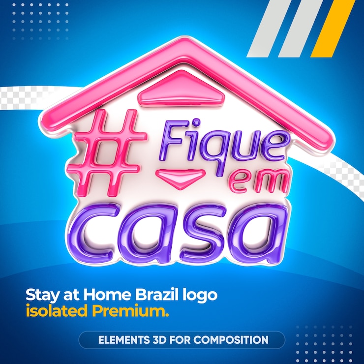 PSD quédate en casa en el logo de brasil en renderizado 3d