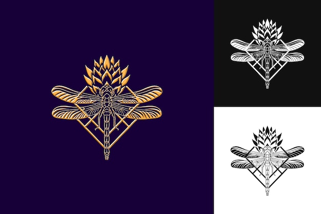 Queen Protea con contornos de alas de libélula e íconos básicos con diseño vectorial de ilustraciones creativas