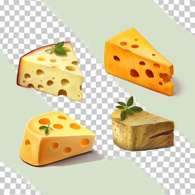 PSD queijos e queijos em um fundo xadrez.