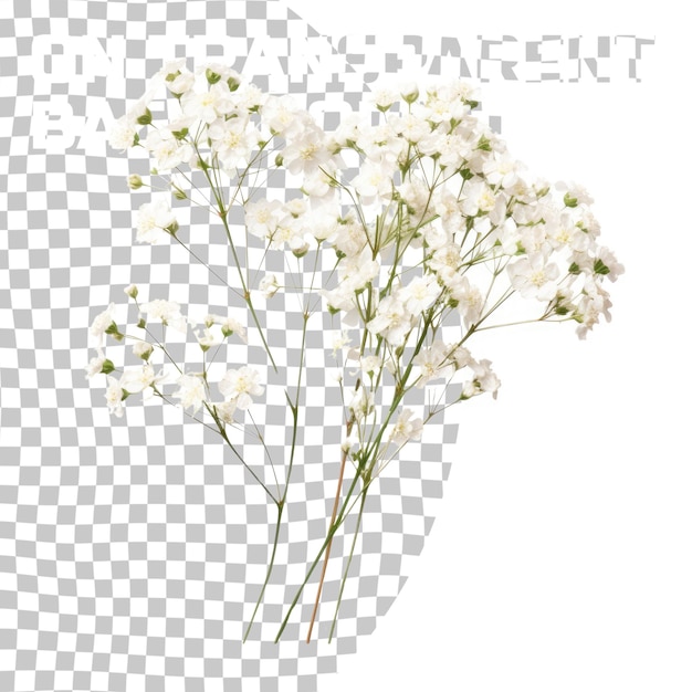 PSD quelques brindilles avec de petites fleurs transparentes de gypsophila baby'sbreath isolées sur un fond transparent