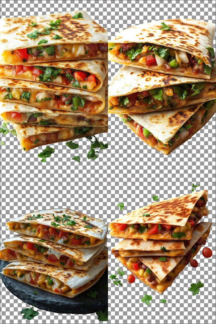 PSD quesadilla gooey y un regalo mexicano crujiente hiperrealista aislado con un fondo transparente y claro