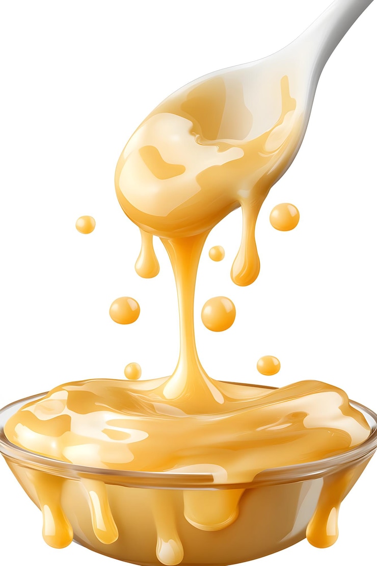 PSD queso caramelo miel aceite salsa líquido goteando sobre un fondo transparente