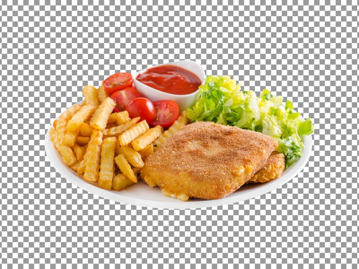 PSD queso frito con frito francés con salsa aislado sobre fondo transparente