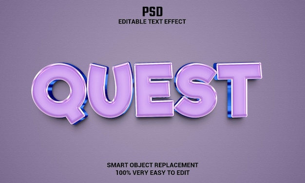 Quest 3d bearbeitbarer texteffekt mit hintergrund premium psd