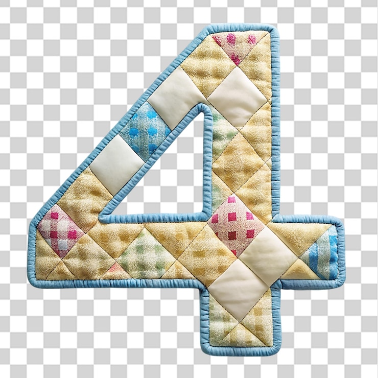 PSD quilted 4 número isolado em fundo transparente
