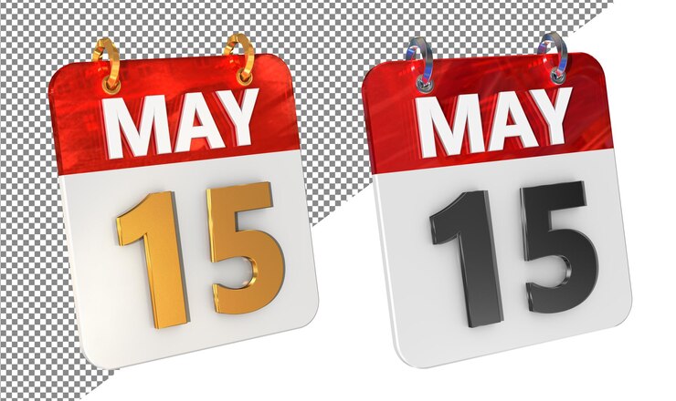 PSD quince 15 de mayo fecha icono 3d aislado amplificador de oro renderizado 3d brillante